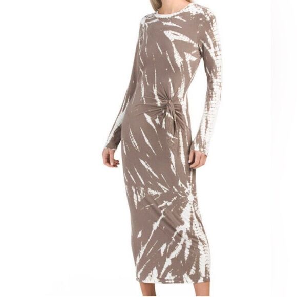 Young Fabulous & Broke Maxi Dress Ombre Tie Dye Long Sleeve Taupe White M - Picture 1 of 9
